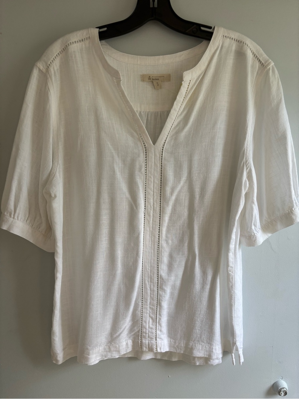 Weekenders White V-Neck Pintuck Short Sleeve Blouse
